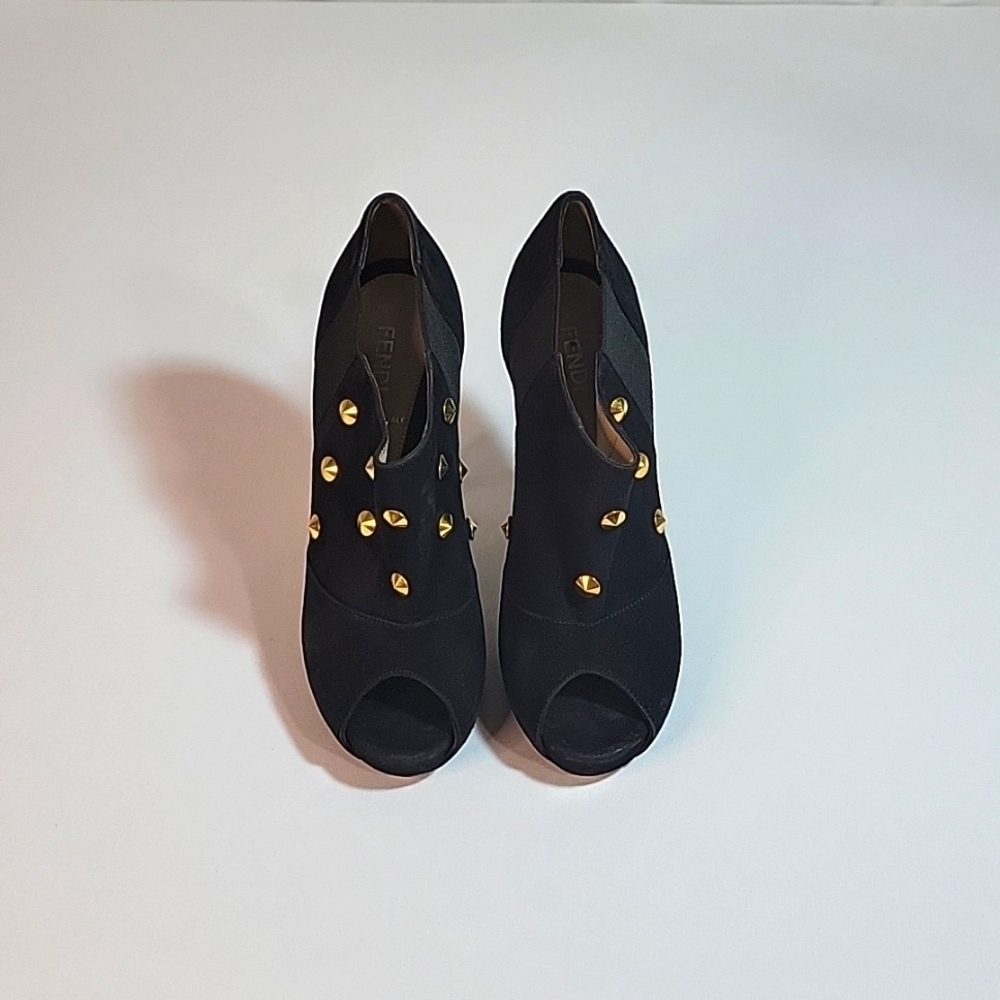 Fendi Black Suede Leather Ankle Platform Pumps Size 36